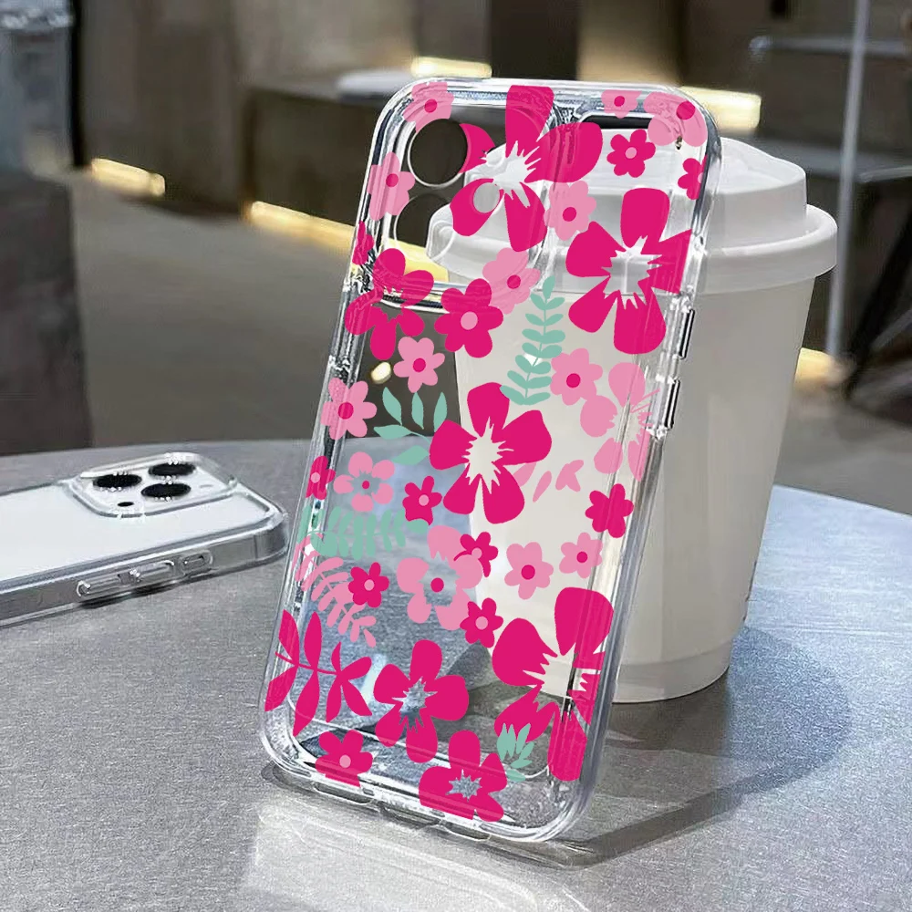Flower Shockproof Phone Case For iPhone 11 12 13 15 14 16 Pro Max 16E XR X XSmax 7 8 Plus SE Fundas Shockproof Transparent Cover