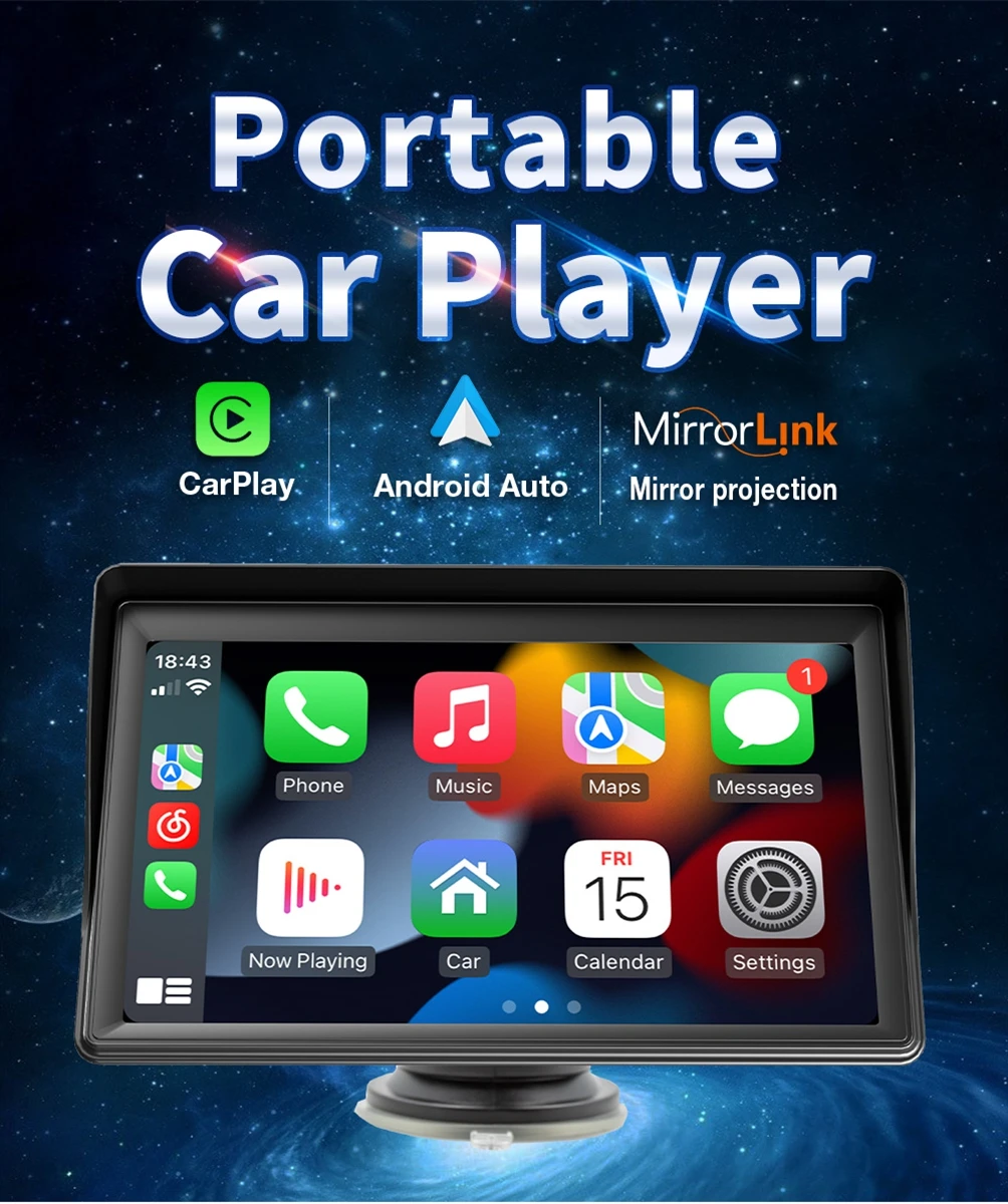 7''Car MP5 Bluetooth 5.0 GPS Navigation Mirrorlink WiFi with Carplay Android Auto Portable Stereo Radio for Automobile