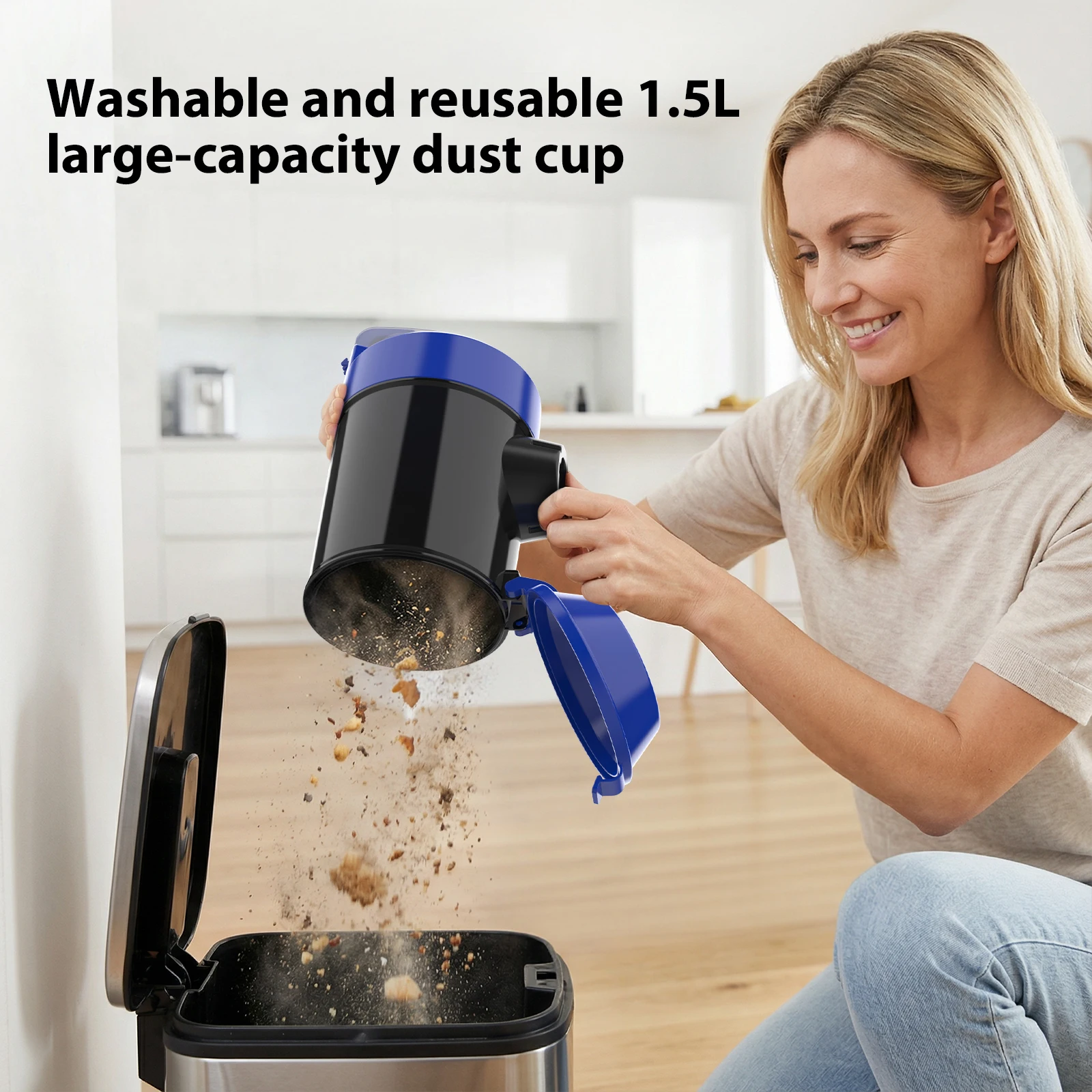 Bagless Vacuum Cleaner, 5000W Pet Hair Bagless Vacuum Cleaner Cylinder Carpet Cleaner with HEPA Filter, Long Reach, 3 In 1 Brush