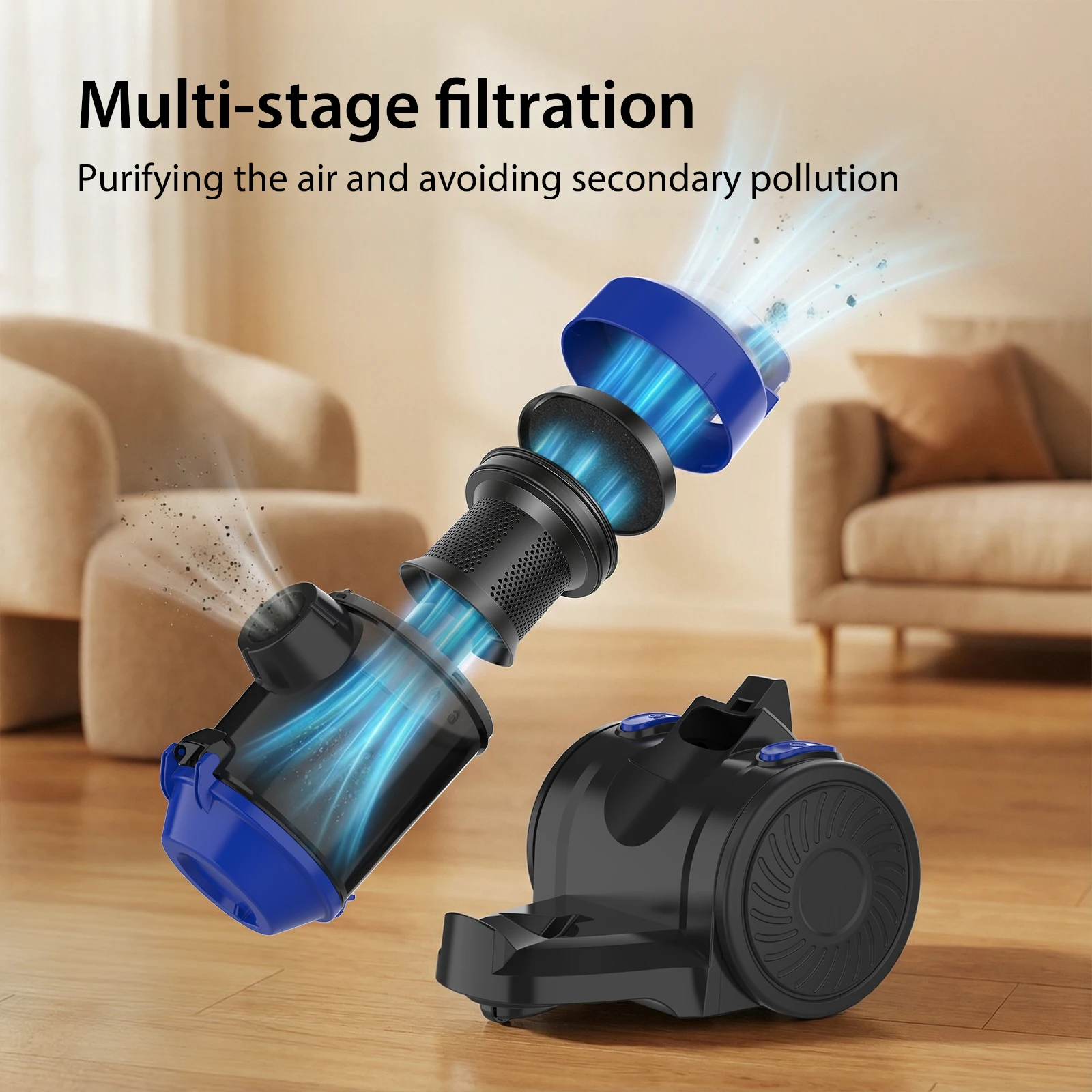 Bagless Vacuum Cleaner, 5000W Pet Hair Bagless Vacuum Cleaner Cylinder Carpet Cleaner with HEPA Filter, Long Reach, 3 In 1 Brush