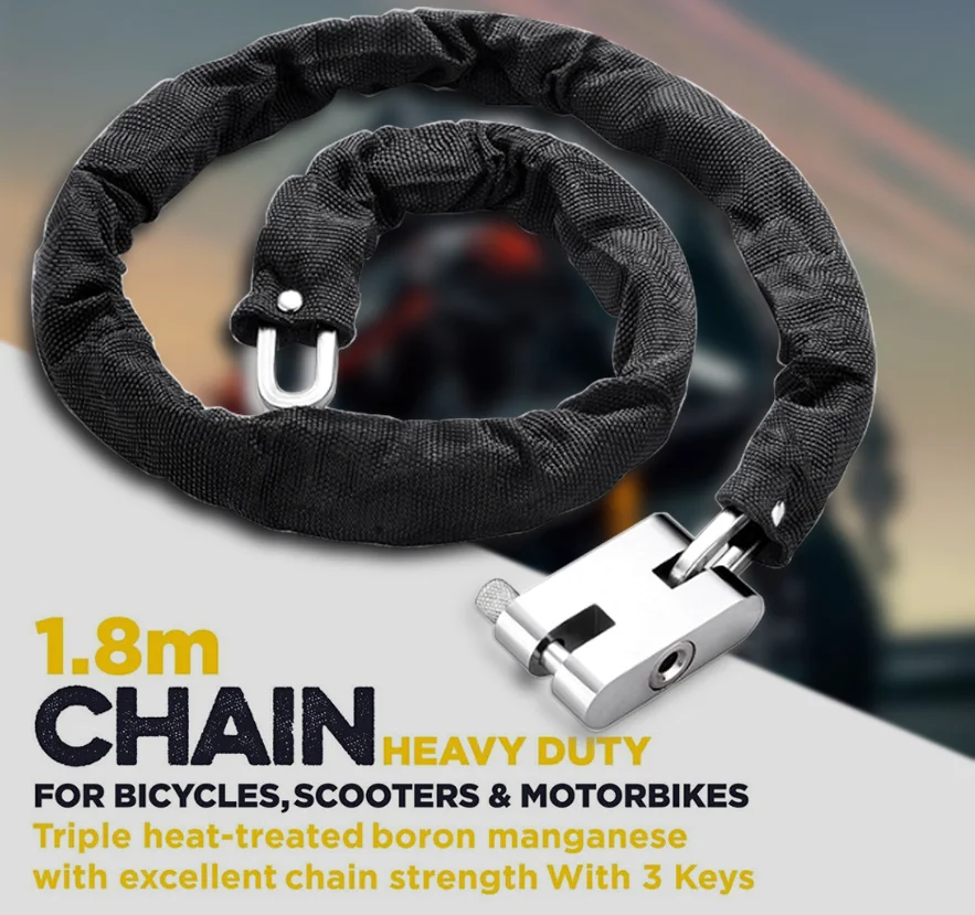 1.8m Bike Chain Lock Home Garden Bicycle Heavy Duty Security Padlock Motorbike