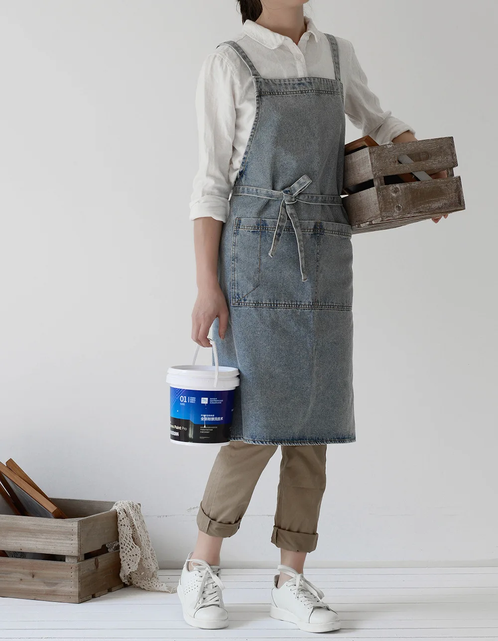 Denim Apron Cotton Korean Canvas Antifouling Home Cleaning Kitchen Cooking Work Clothes Barber Apron Leisure Gardening Baking