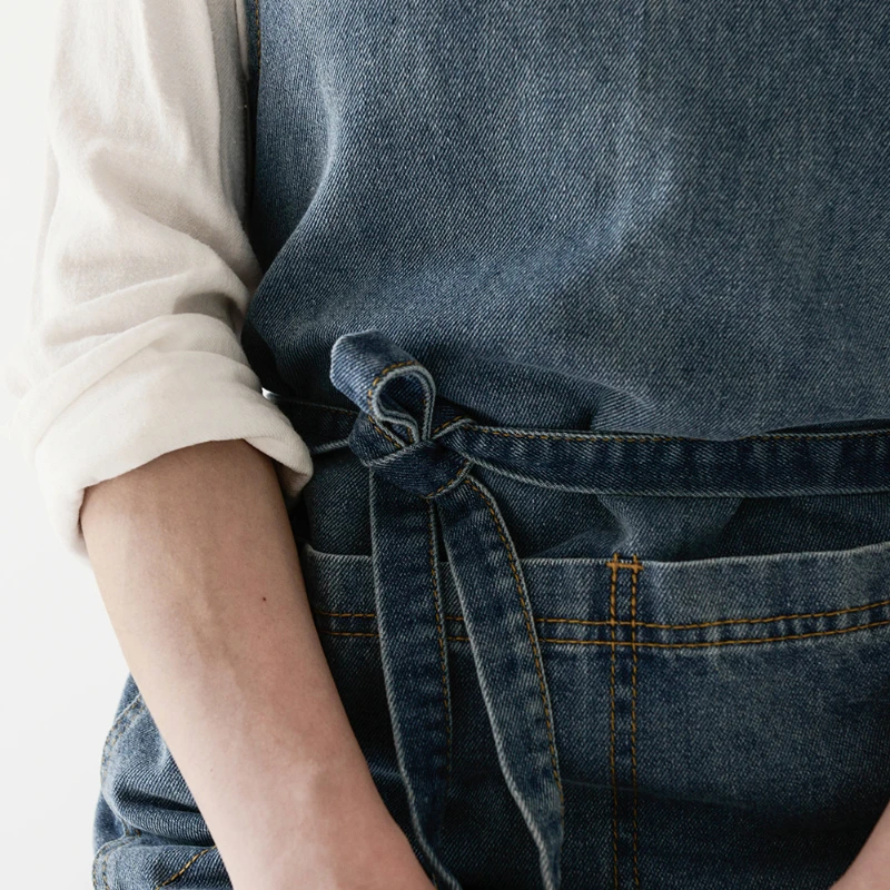 Denim Apron Cotton Korean Canvas Antifouling Home Cleaning Kitchen Cooking Work Clothes Barber Apron Leisure Gardening Baking