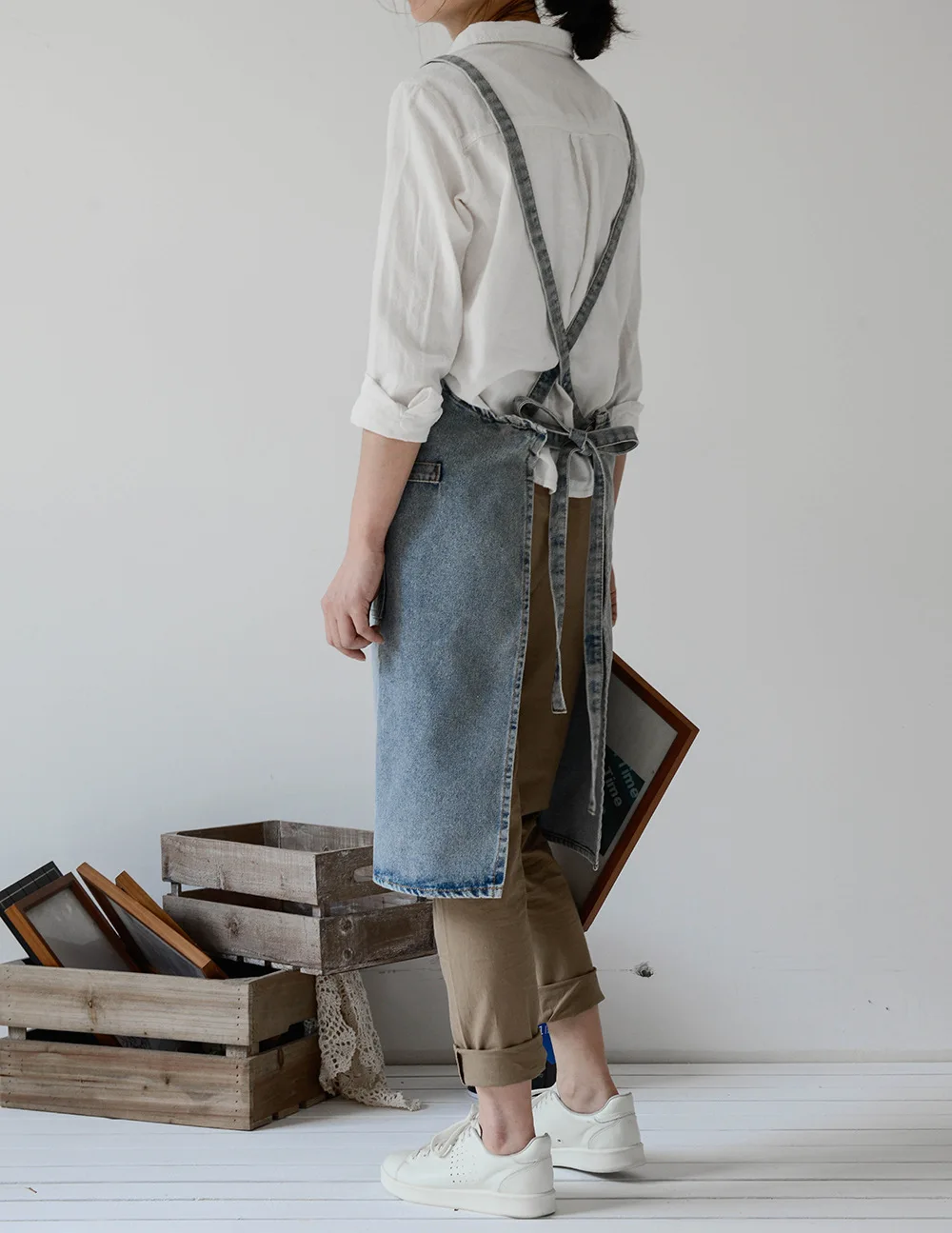 Denim Apron Cotton Korean Canvas Antifouling Home Cleaning Kitchen Cooking Work Clothes Barber Apron Leisure Gardening Baking