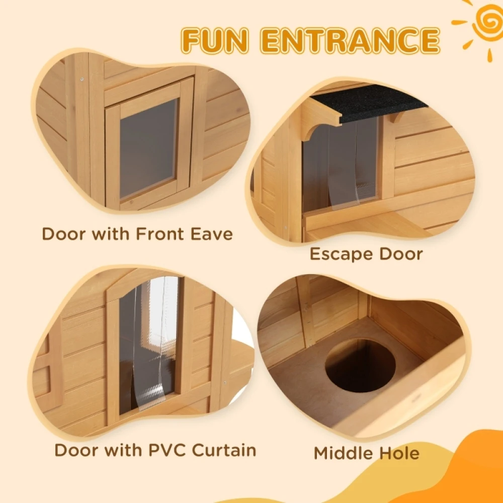 Cat House Outdoor, Weatherproof Wooden Cat Enclosure for Feral Cats, Openable Roof, Jumping Platforms, Natural Wood Finish