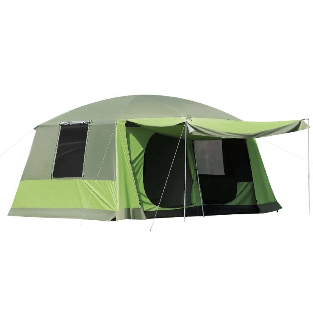 Tunnel Tent Camping Shelter W/ Porch, Two Rooms, Lamp Hook, Portable Carry Bag, Lightweight, High-Strength, and Wear-Resistant