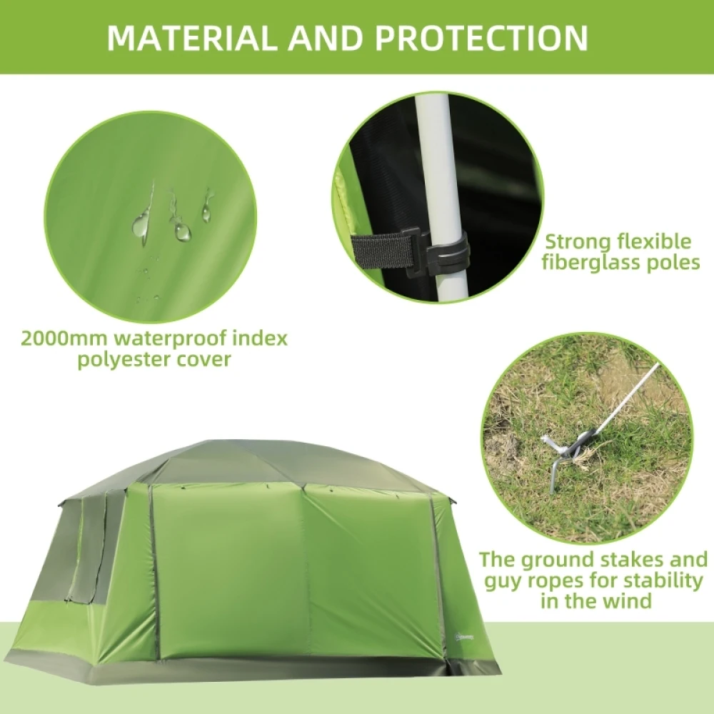 Tunnel Tent Camping Shelter W/ Porch, Two Rooms, Lamp Hook, Portable Carry Bag, Lightweight, High-Strength, and Wear-Resistant