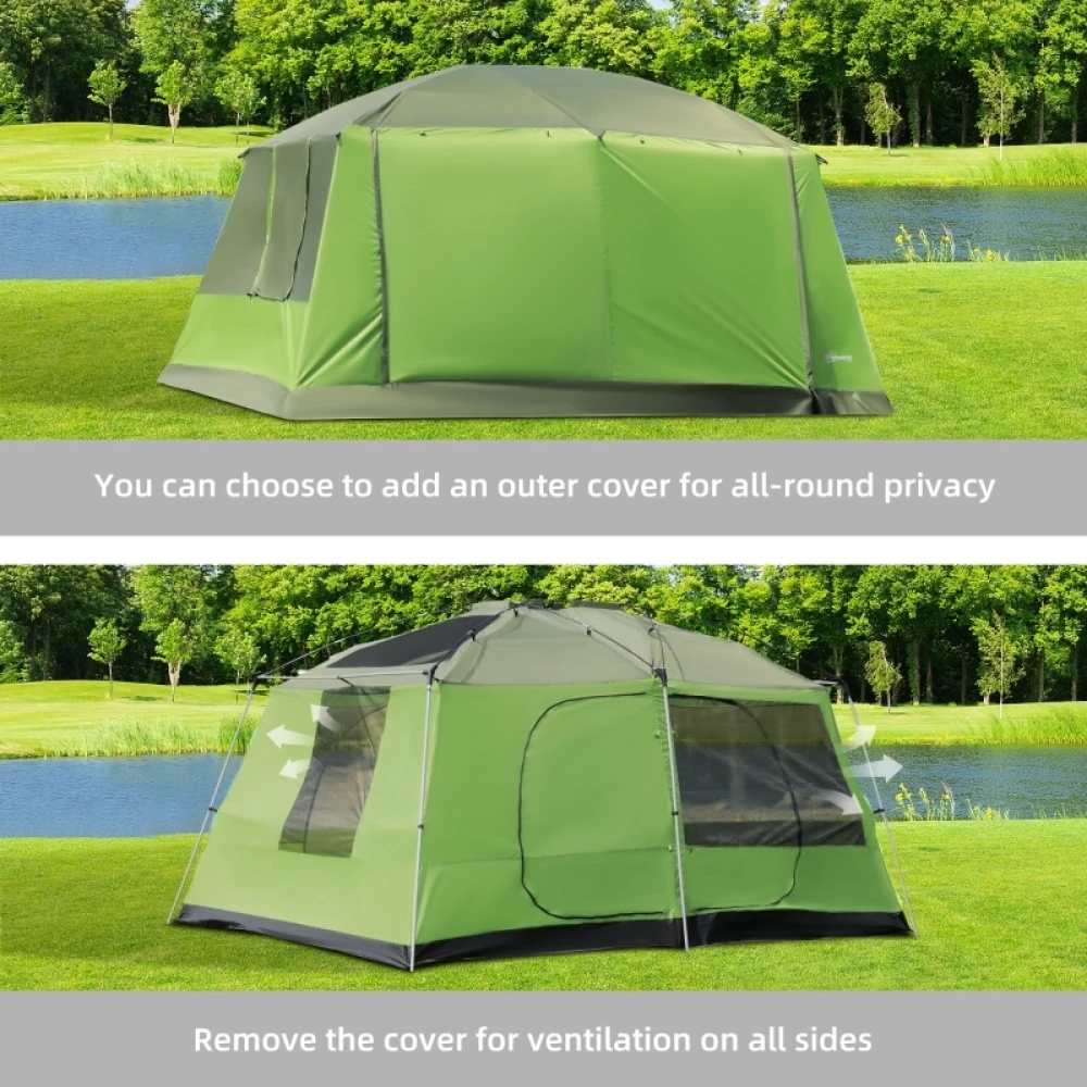 Tunnel Tent Camping Shelter W/ Porch, Two Rooms, Lamp Hook, Portable Carry Bag, Lightweight, High-Strength, and Wear-Resistant