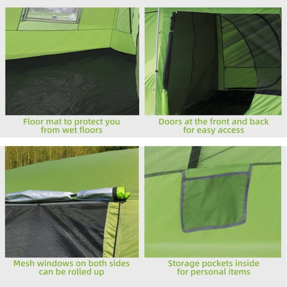 Tunnel Tent Camping Shelter W/ Porch, Two Rooms, Lamp Hook, Portable Carry Bag, Lightweight, High-Strength, and Wear-Resistant