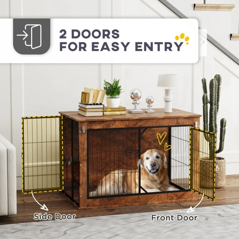 PINGGO Dog Crate Furniture with Openable Top, Two Doors, for Large Dogs, Easy to store, ventilated and breathable