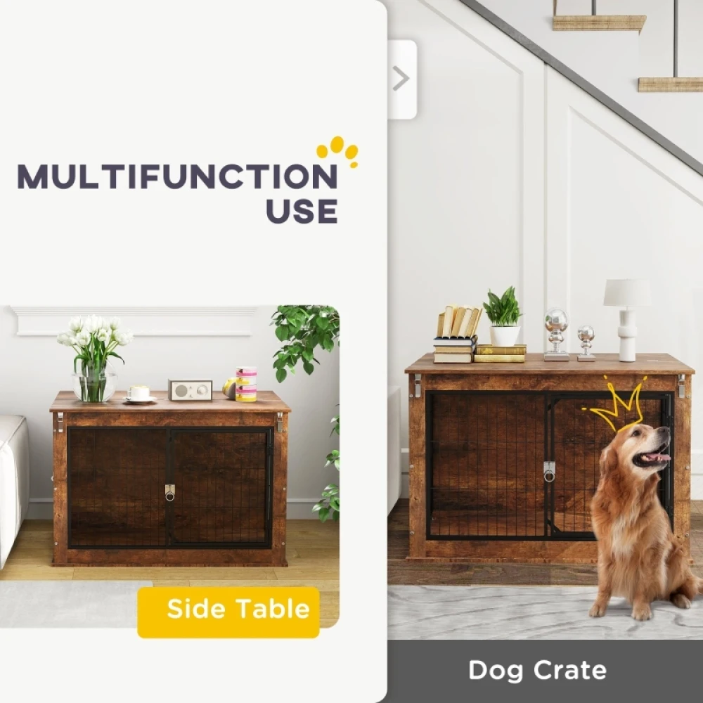 PINGGO Dog Crate Furniture with Openable Top, Two Doors, for Large Dogs, Easy to store, ventilated and breathable