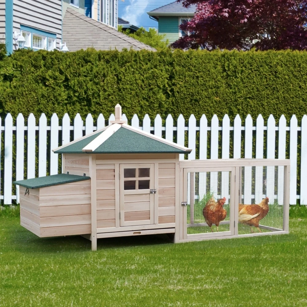 PINGGO Chicken Coop Small Animal Pet Cage W/ Nesting Box Outdoor Run Backyard Wooden,Ideal Living Space