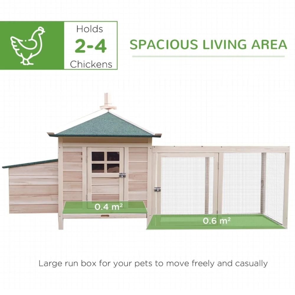PINGGO Chicken Coop Small Animal Pet Cage W/ Nesting Box Outdoor Run Backyard Wooden,Ideal Living Space