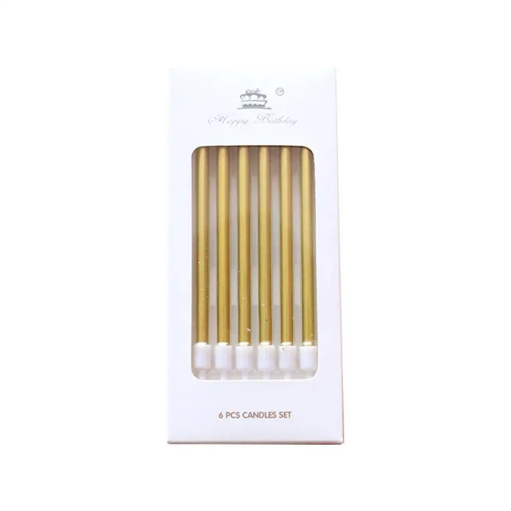 6pcs Metal Gold Silver Birthday Candles DIY Colorful Cake Decoration Baby Shower Gender Reveal Cupcake Decorating Candle Toppers