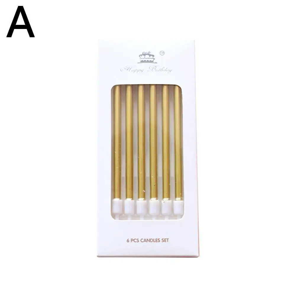 6pcs Metal Gold Silver Birthday Candles DIY Colorful Cake Decoration Baby Shower Gender Reveal Cupcake Decorating Candle Toppers