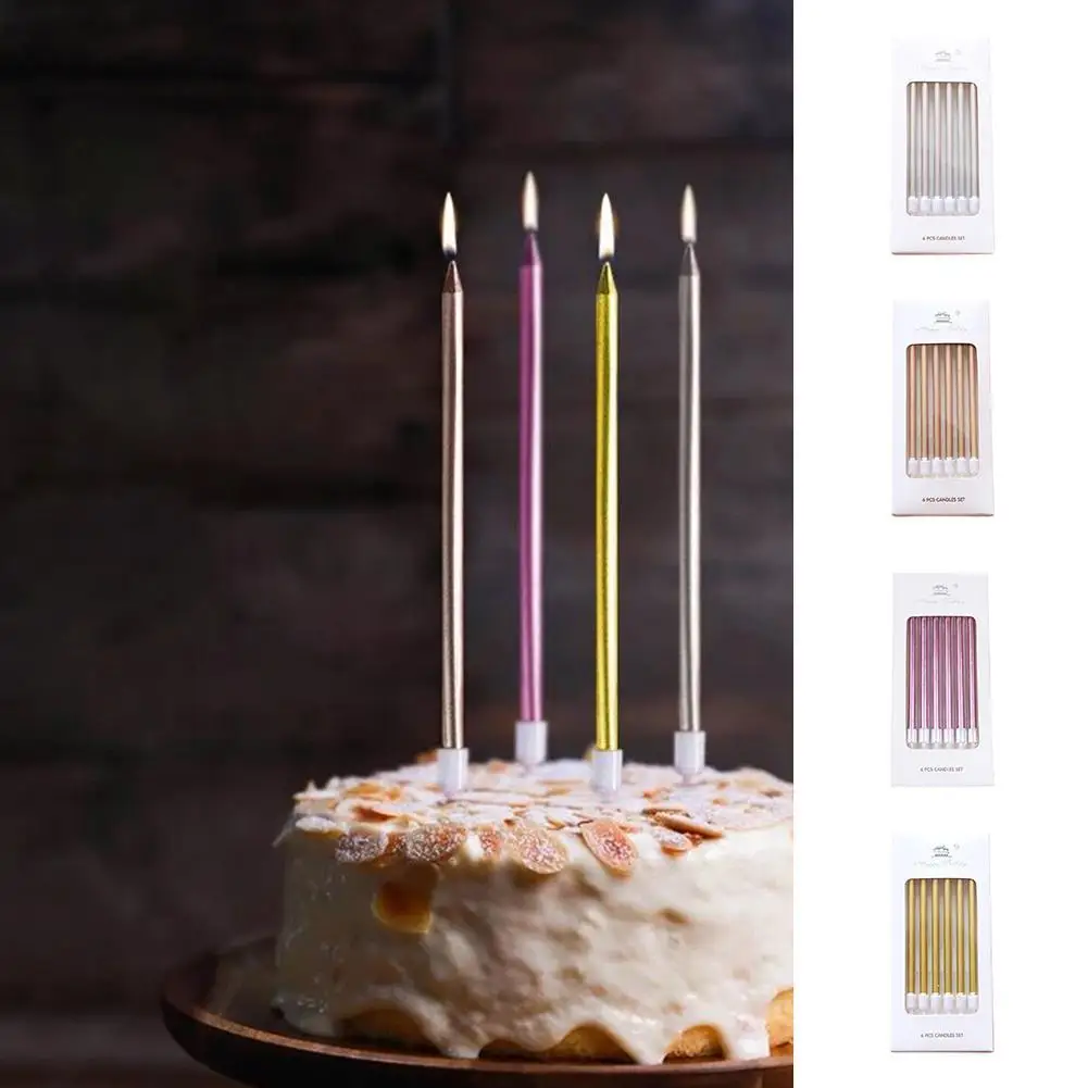 6pcs Metal Gold Silver Birthday Candles DIY Colorful Cake Decoration Baby Shower Gender Reveal Cupcake Decorating Candle Toppers