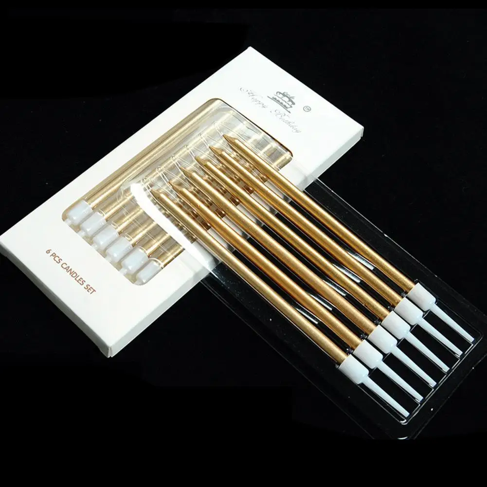 6pcs Metal Gold Silver Birthday Candles DIY Colorful Cake Decoration Baby Shower Gender Reveal Cupcake Decorating Candle Toppers