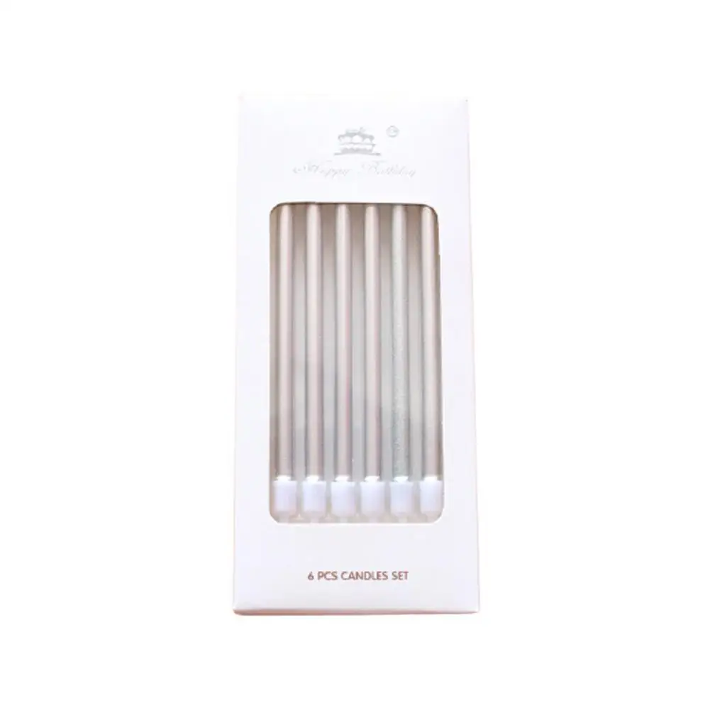 6pcs Metal Gold Silver Birthday Candles DIY Colorful Cake Decoration Baby Shower Gender Reveal Cupcake Decorating Candle Toppers
