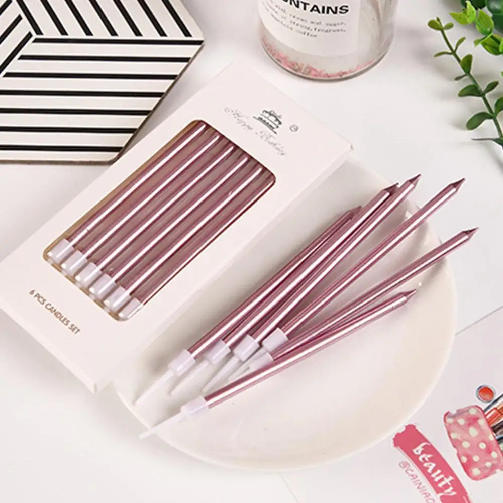 6pcs Metal Gold Silver Birthday Candles DIY Colorful Cake Decoration Baby Shower Gender Reveal Cupcake Decorating Candle Toppers