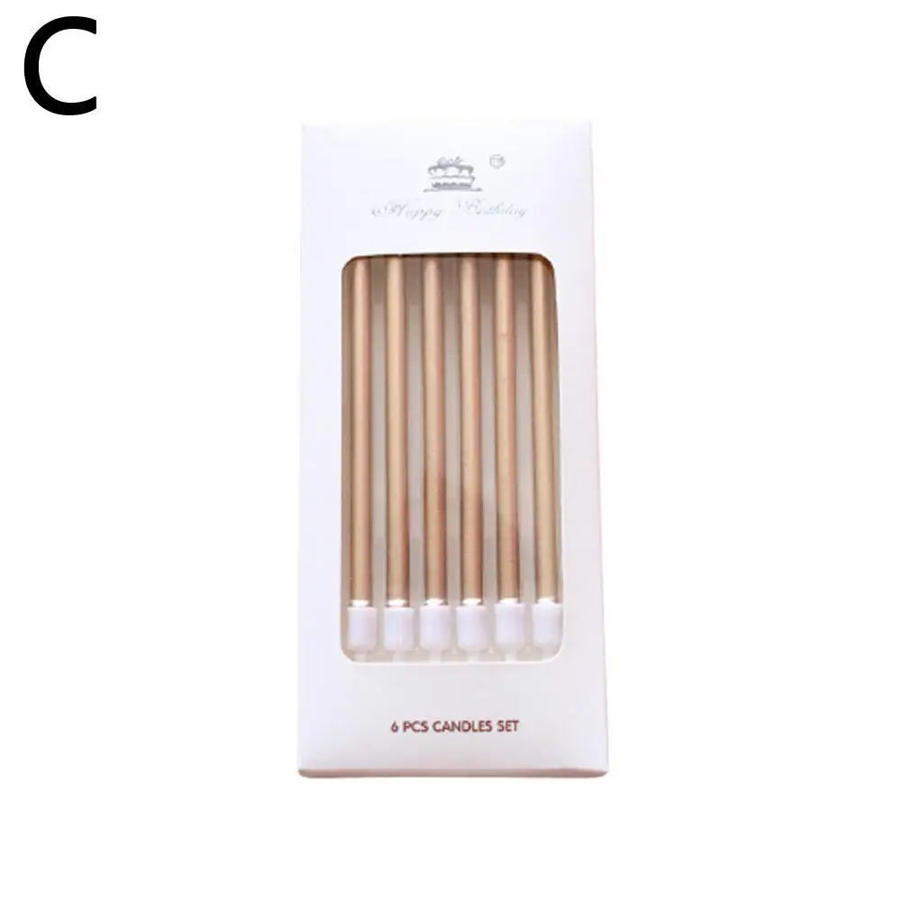 6pcs Metal Gold Silver Birthday Candles DIY Colorful Cake Decoration Baby Shower Gender Reveal Cupcake Decorating Candle Toppers