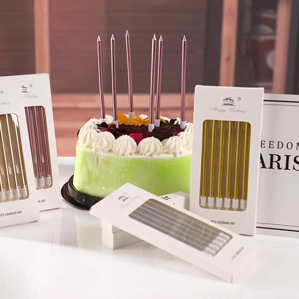 6pcs Metal Gold Silver Birthday Candles DIY Colorful Cake Decoration Baby Shower Gender Reveal Cupcake Decorating Candle Toppers