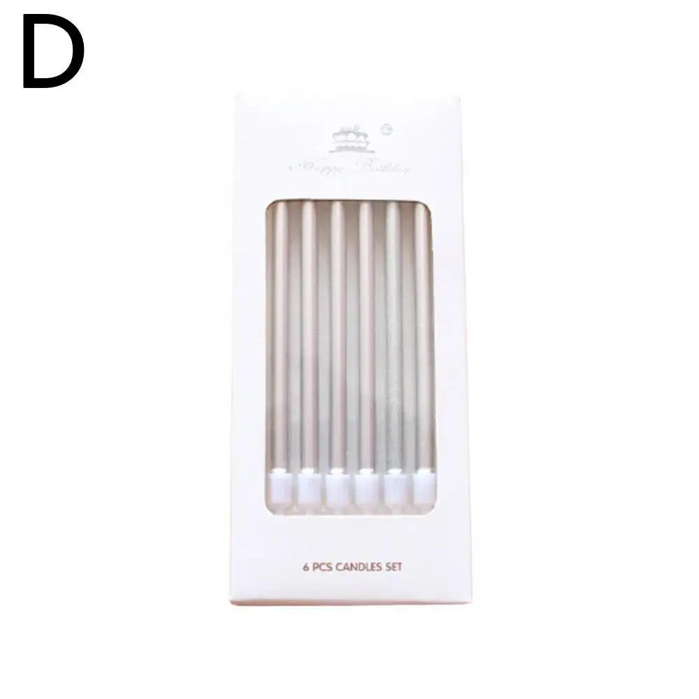 6pcs Metal Gold Silver Birthday Candles DIY Colorful Cake Decoration Baby Shower Gender Reveal Cupcake Decorating Candle Toppers