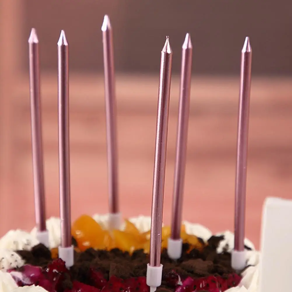 6pcs Metal Gold Silver Birthday Candles DIY Colorful Cake Decoration Baby Shower Gender Reveal Cupcake Decorating Candle Toppers