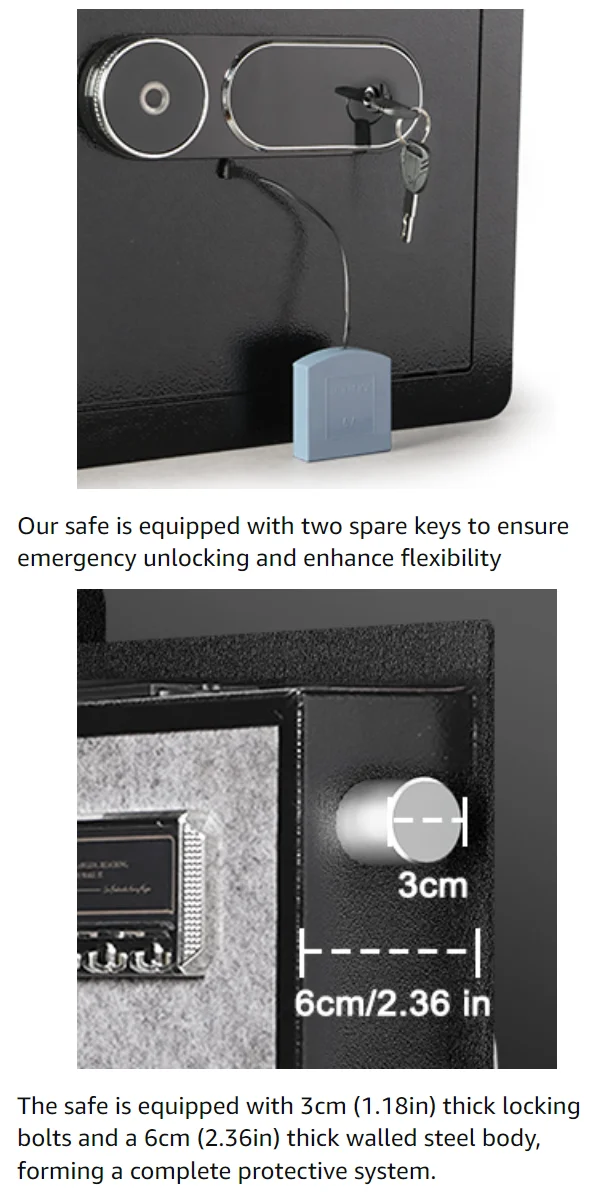 50L Digital Safe Box with LCD Screen Sensor Light, Biometric Fingerprint Home Safe with Voice Prompt, Dual Warning, Money Safe