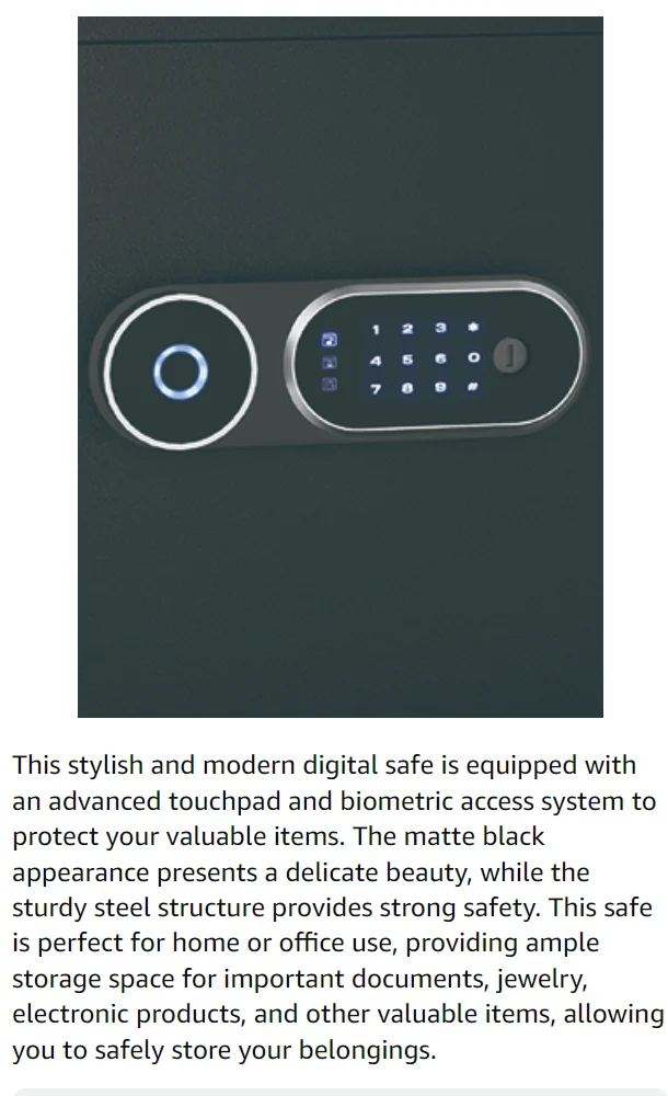50L Digital Safe Box with LCD Screen Sensor Light, Biometric Fingerprint Home Safe with Voice Prompt, Dual Warning, Money Safe
