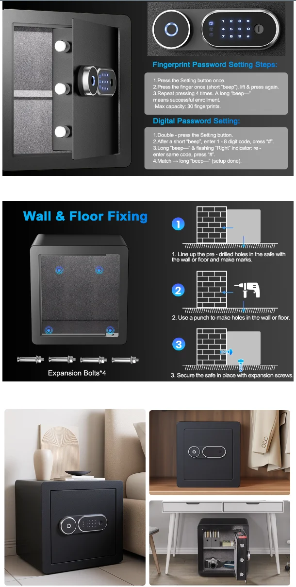 50L Digital Safe Box with LCD Screen Sensor Light, Biometric Fingerprint Home Safe with Voice Prompt, Dual Warning, Money Safe