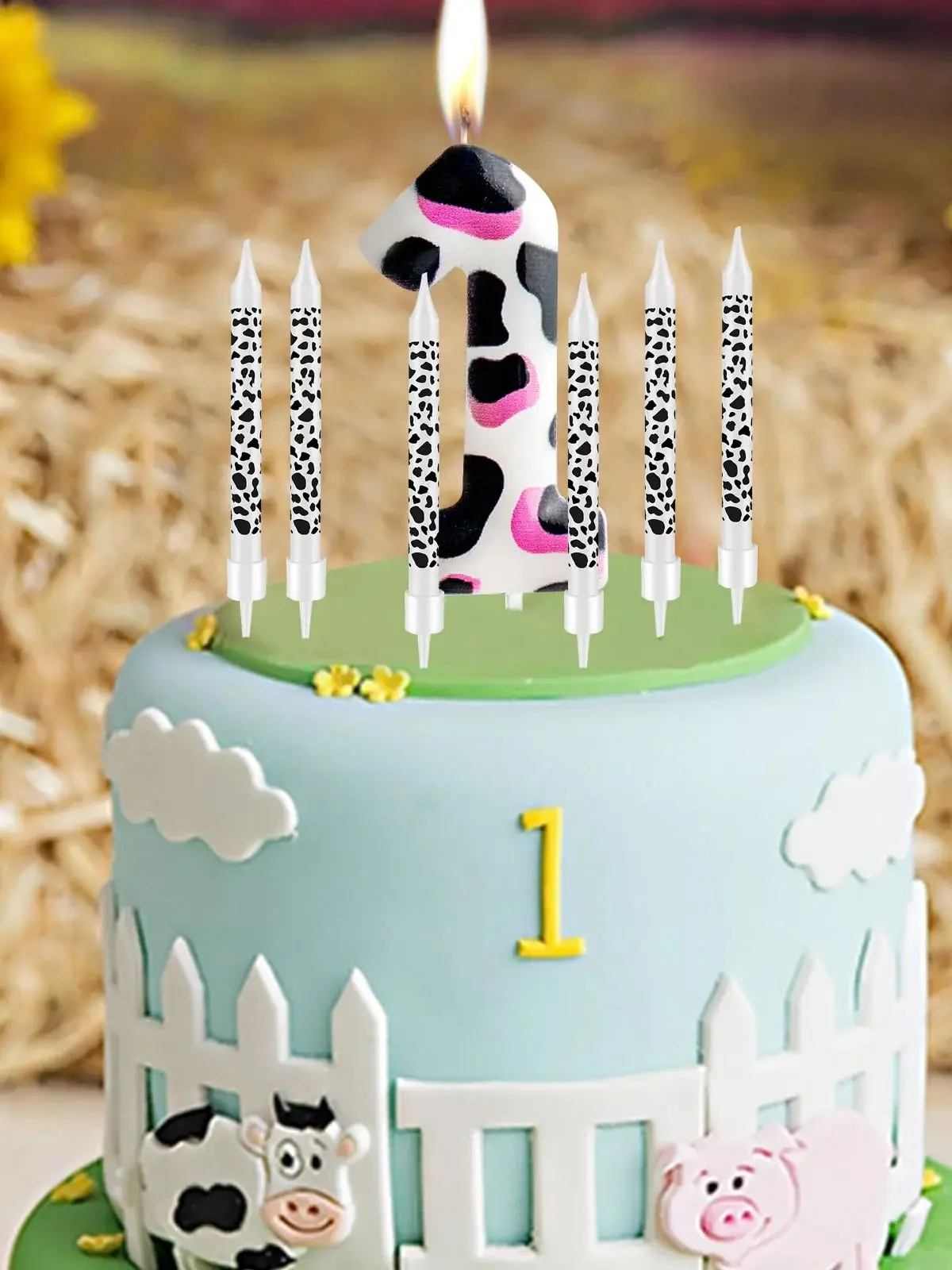 7pcs Birthday Number Candle,Pink Cow Candles Cow Im One Decorations,Cowgirl Theme Girls Party Décor