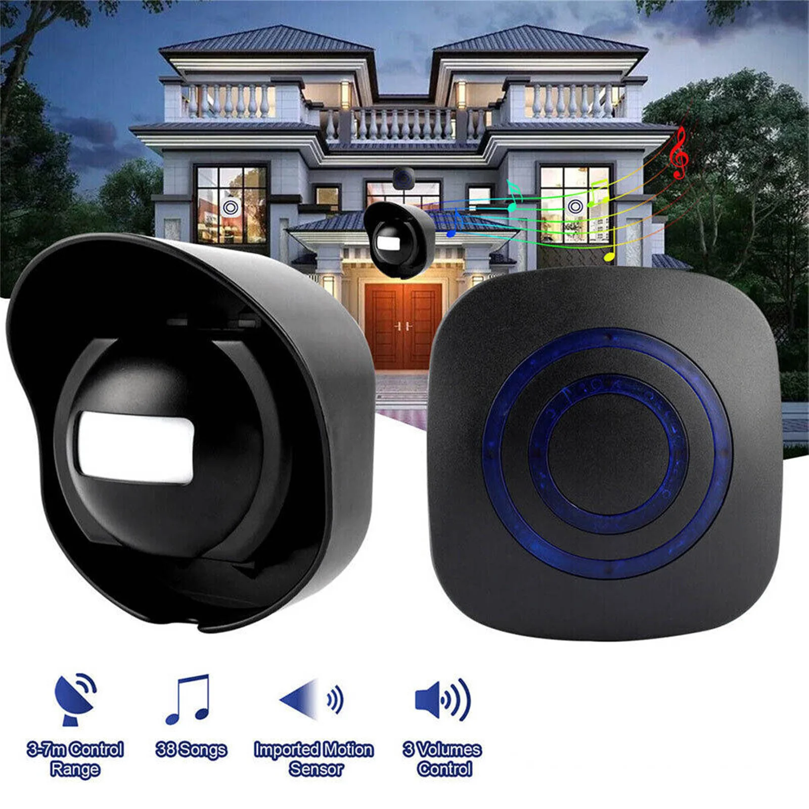 Wireless Entry Door Bell Welcome Motion Sensor with 38 Chimes 200M For Shop Entry Company Security Protection Alarm Doorbell