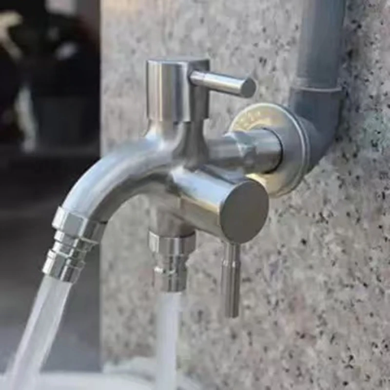1pc 304 Stainless Steel Multi Functional Washing Machine, Double Outlet Faucet