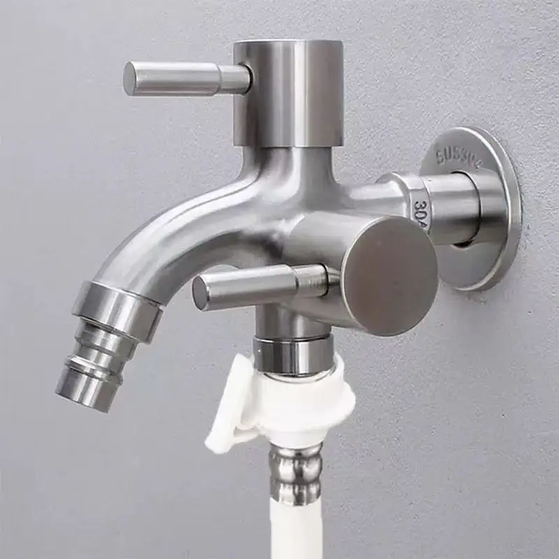 1pc 304 Stainless Steel Multi Functional Washing Machine, Double Outlet Faucet