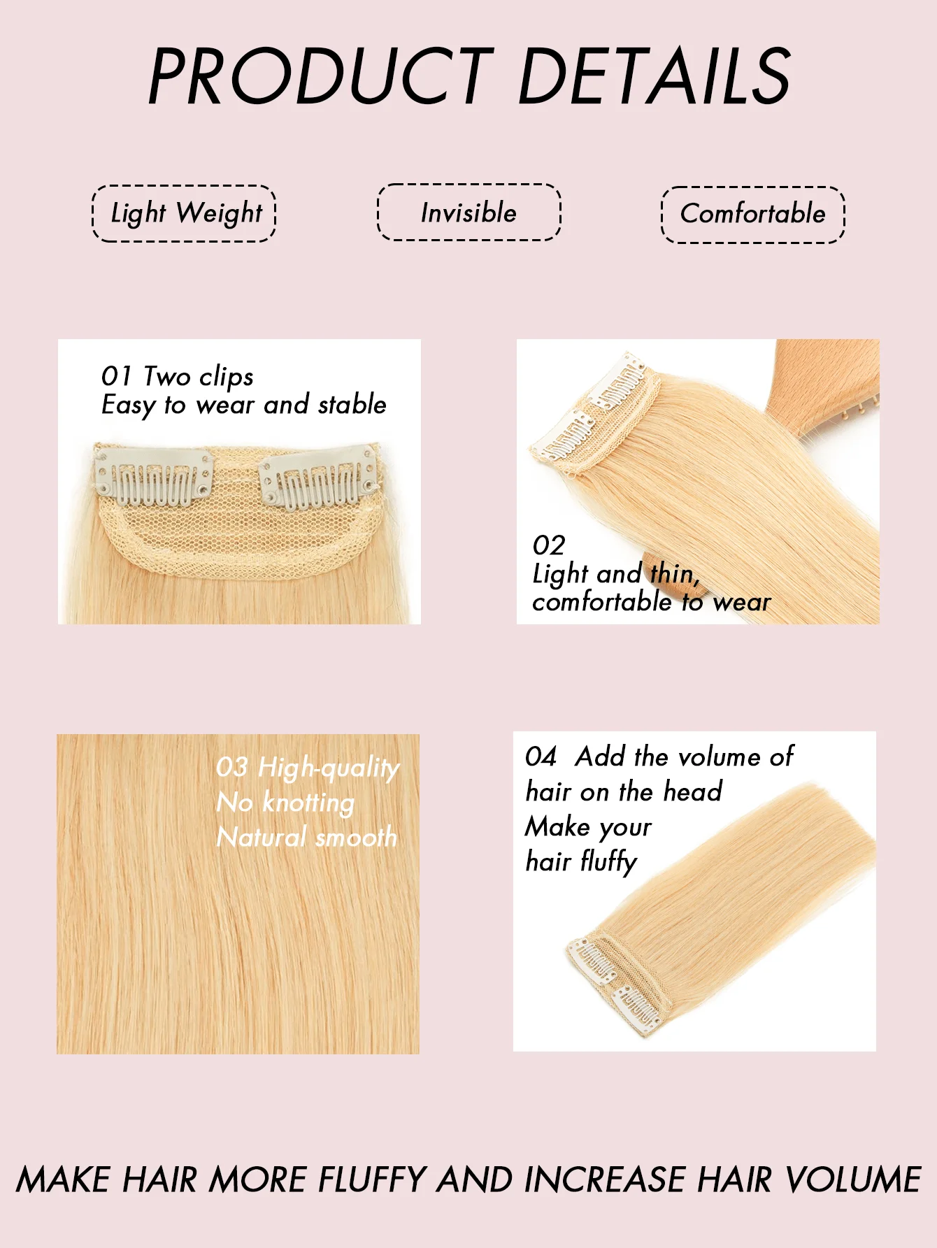 Invisible Clip in Hair Pieces for Women Instant Volume & Length with Mini Seamless Clips Natural Looking Undetectable Hair Pads