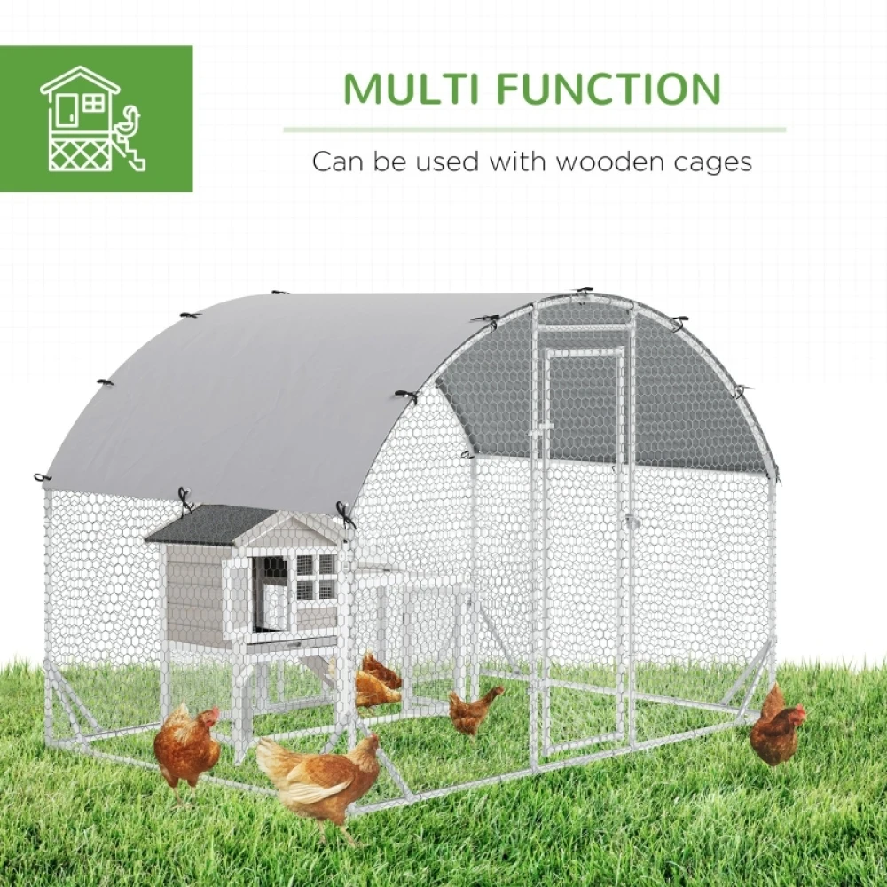 Walk In Chicken Run Galvanised Chicken Coop Hen Poultry House Cage Pet Playpen Garden with Water-Resist Cover, 2.8 X 1.9 X 2m