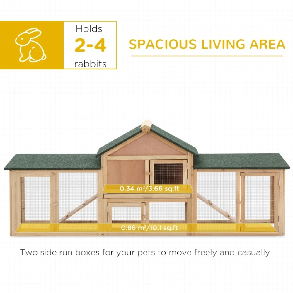 PINGGO Large Rabbit Hutch Outdoor Wooden Guinea Pig Hutch with Run, 2 Storey Bunny House 210 X 45.5 X 84.5 cm
