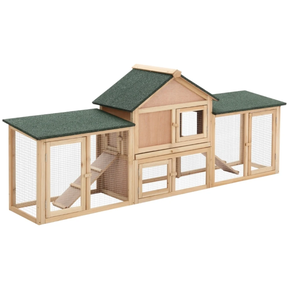 PINGGO Large Rabbit Hutch Outdoor Wooden Guinea Pig Hutch with Run, 2 Storey Bunny House 210 X 45.5 X 84.5 cm