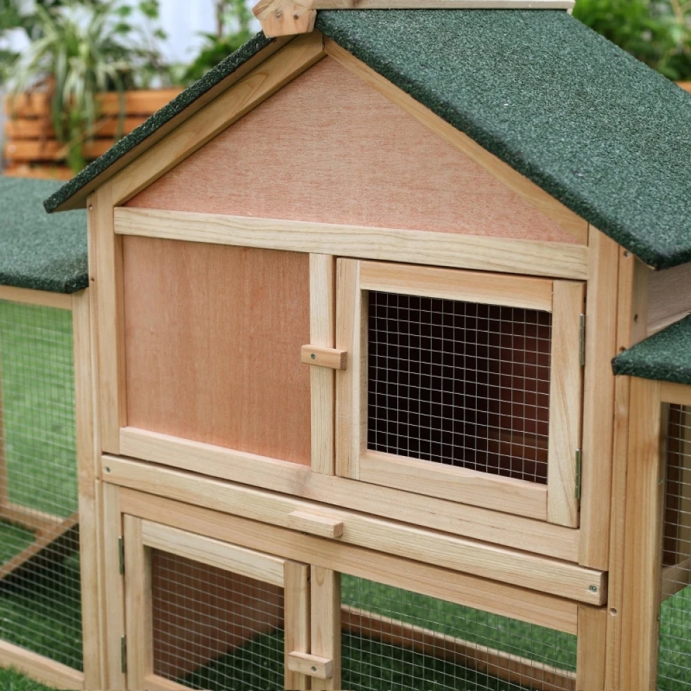 PINGGO Large Rabbit Hutch Outdoor Wooden Guinea Pig Hutch with Run, 2 Storey Bunny House 210 X 45.5 X 84.5 cm