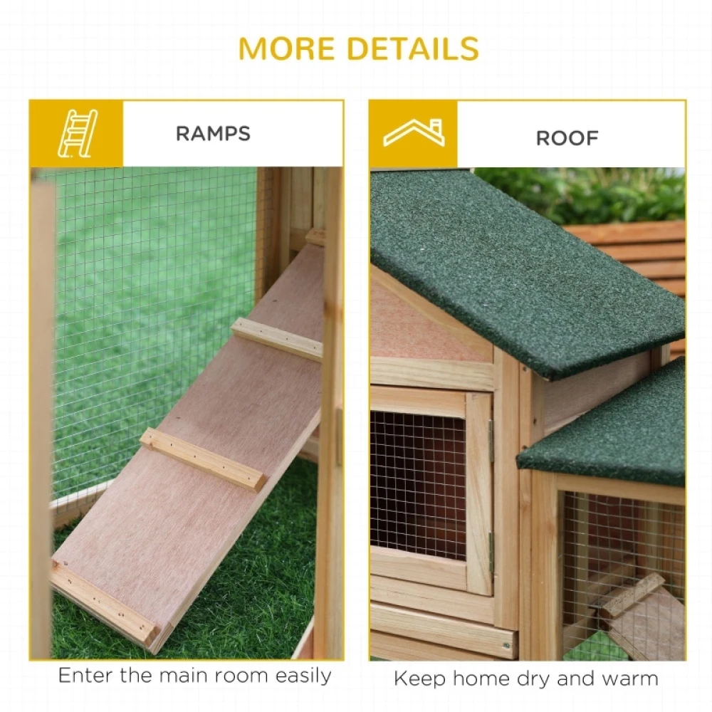 PINGGO Large Rabbit Hutch Outdoor Wooden Guinea Pig Hutch with Run, 2 Storey Bunny House 210 X 45.5 X 84.5 cm