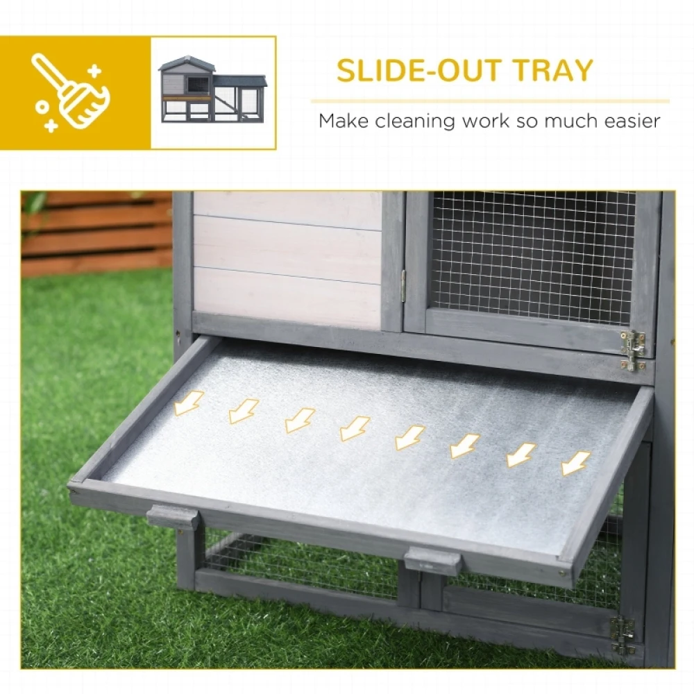 PINGGO Wooden Rabbit Hutch Outdoor, Double Tier with Water-Resistant Roof, Ramp 147 X 54 X 84 cm, Grey
