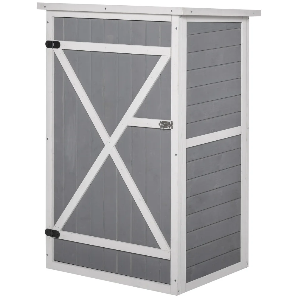 PINGGO Wooden Small Shed, Garden Storage Shed with Shelves and Bolt Latch, 75L X 56W X115H cm, Grey