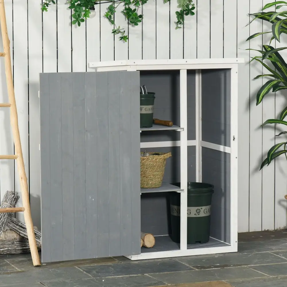 PINGGO Wooden Small Shed, Garden Storage Shed with Shelves and Bolt Latch, 75L X 56W X115H cm, Grey
