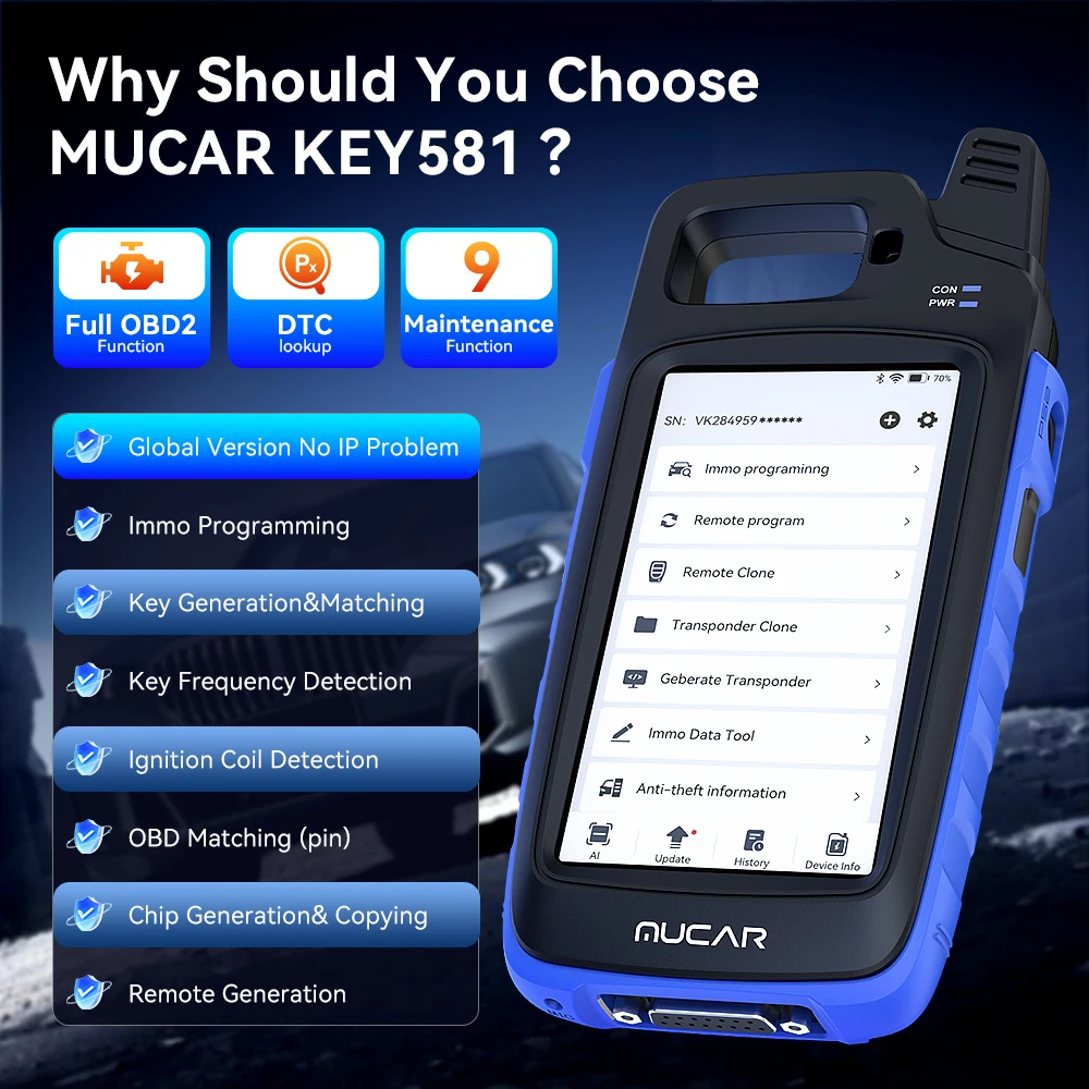 MUCAR KEY581 Key Creation IMMO Learning Chip Key Fob Programmer Immobilizer Tool Universal Key Generator Kit Read Write Cloning