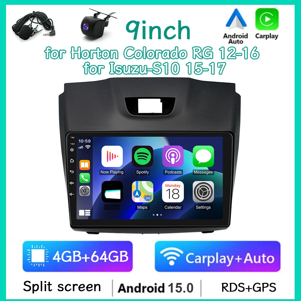 9in 2Din Android15 Car Stereo Radio GPS Navigation for Horton Colorado RG 2012-2016 4+64G with Carplay Android Auto WiFi Bluetoo