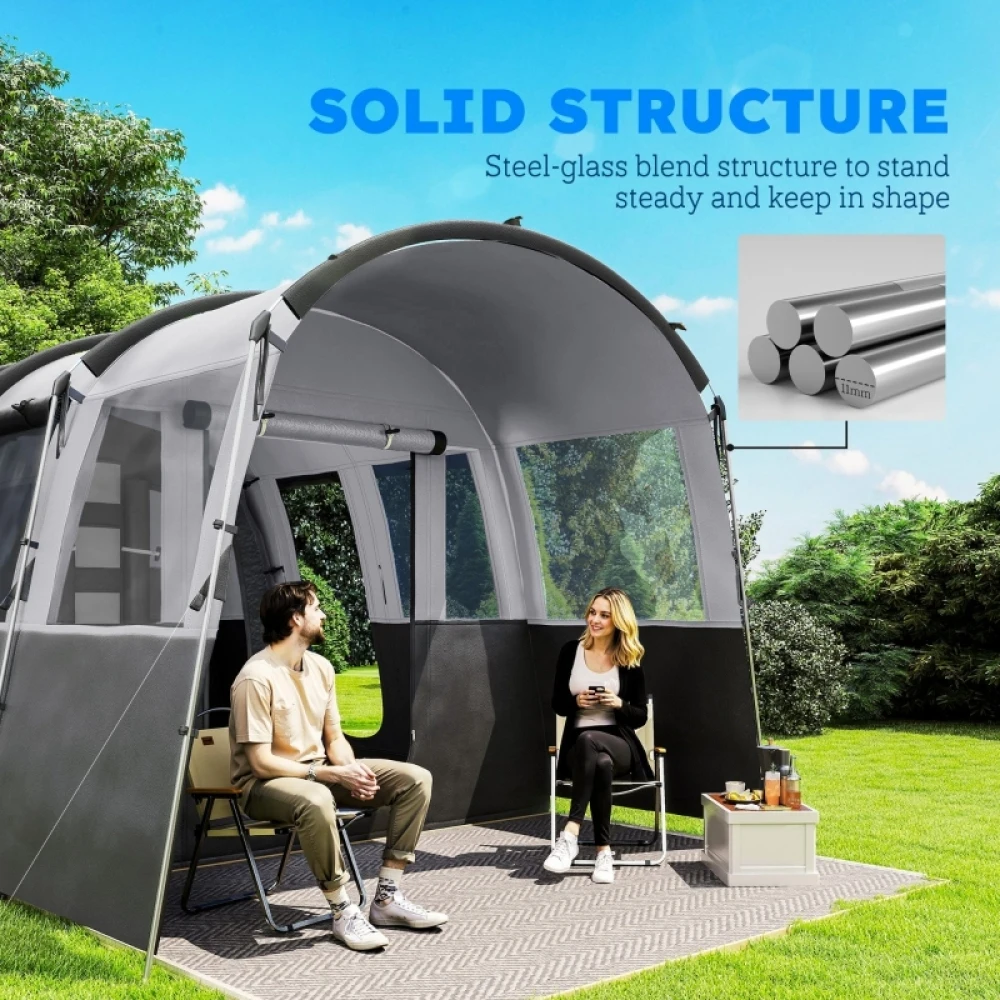 PINGGO 8-Person Camping Tent, Waterproof Family Tent, Tunnel Design, 4 Large Windows, Sleeping Cabins 3000mm Water Column Grey