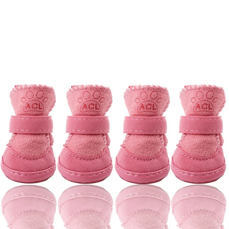 1 set of 4 pet snow boots dog shoes Teddy plush cotton shoes foot cover Winter small dog can not lose warm shoes Autumn and wint
