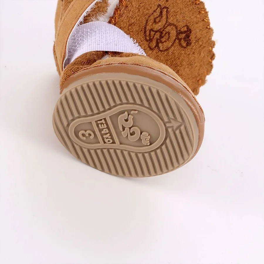 1 set of 4 pet snow boots dog shoes Teddy plush cotton shoes foot cover Winter small dog can not lose warm shoes Autumn and wint