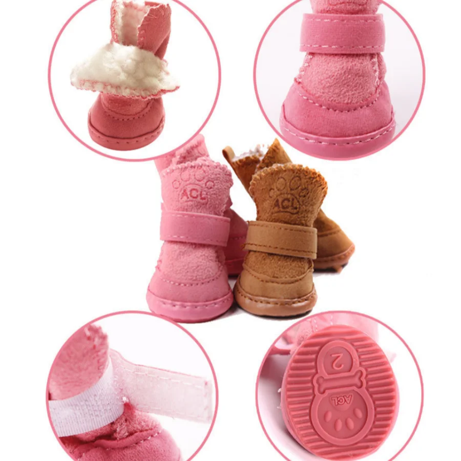 1 set of 4 pet snow boots dog shoes Teddy plush cotton shoes foot cover Winter small dog can not lose warm shoes Autumn and wint