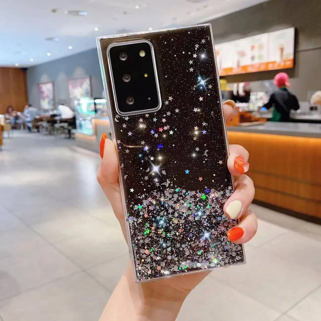 For Samsung Galaxy S25 S24 S23 S22 S21 Ultra Case Glitter Star Sequin Clear Thin Case For Samsung S20 FE Note 20 Plus Cover
